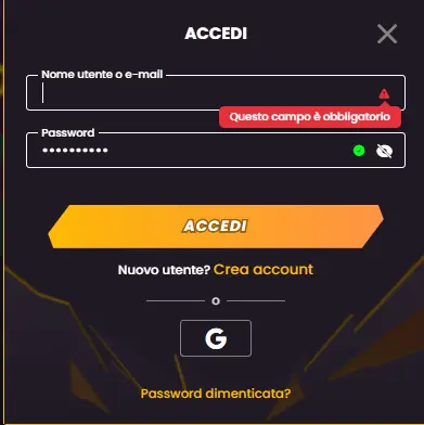 Modulo di accesso a Wild Tokyo Casino